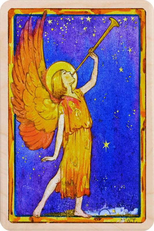 Christmas Angel with horn - Wooden Christmas cards