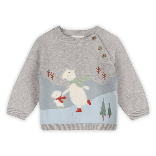 Skating Polar Bear Jacquard Knit Baby Raglan Pullover