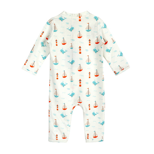 Sailboat Whales Baby Zipper Jumpsuit (Organic)
