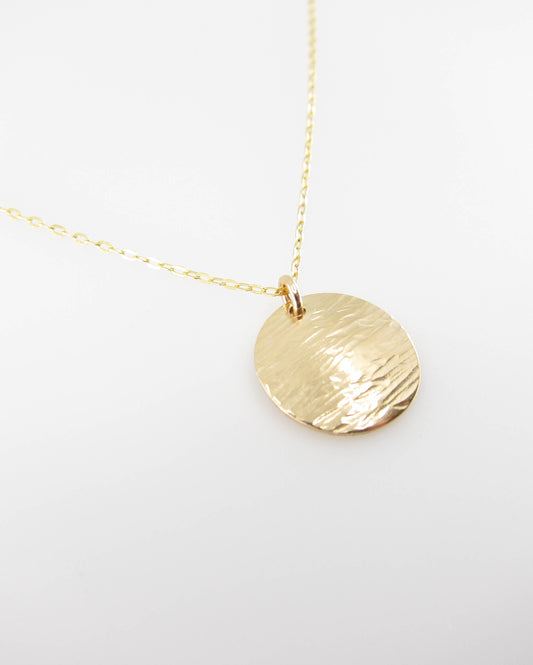 Hammer Textured Small Round Disc Necklace