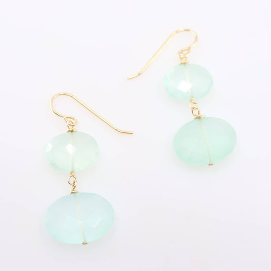 Aqua Chalcedony Oval Double Gemstone Earrings