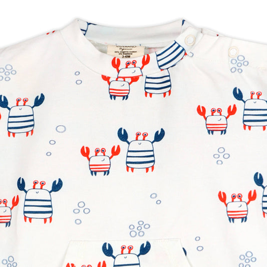 Nautical Crab Kangaroo Pocket Baby Jumpsuit (Organic Jersey)