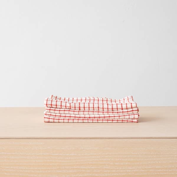 Linen Me Napkin Graphic Check Off White Red