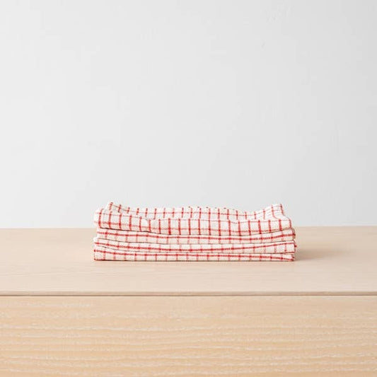 Linen Me Napkin Graphic Check Off White Red