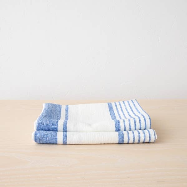 Linen Me Hand or Tea Towels Off White Blue Tuscany