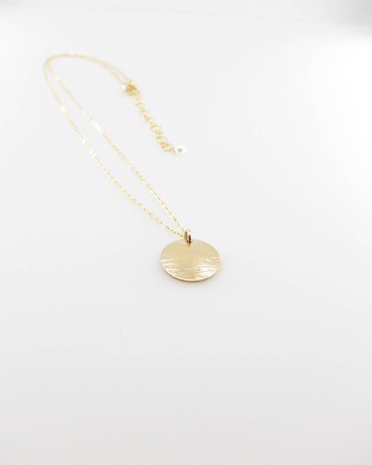 Hammer Textured Small Round Disc Necklace