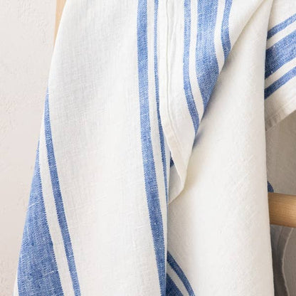 Linen Me Hand or Tea Towels Off White Blue Tuscany