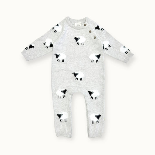 Furry Sheep Jacquard Sweater Knit Baby Jumpsuit (Organic)