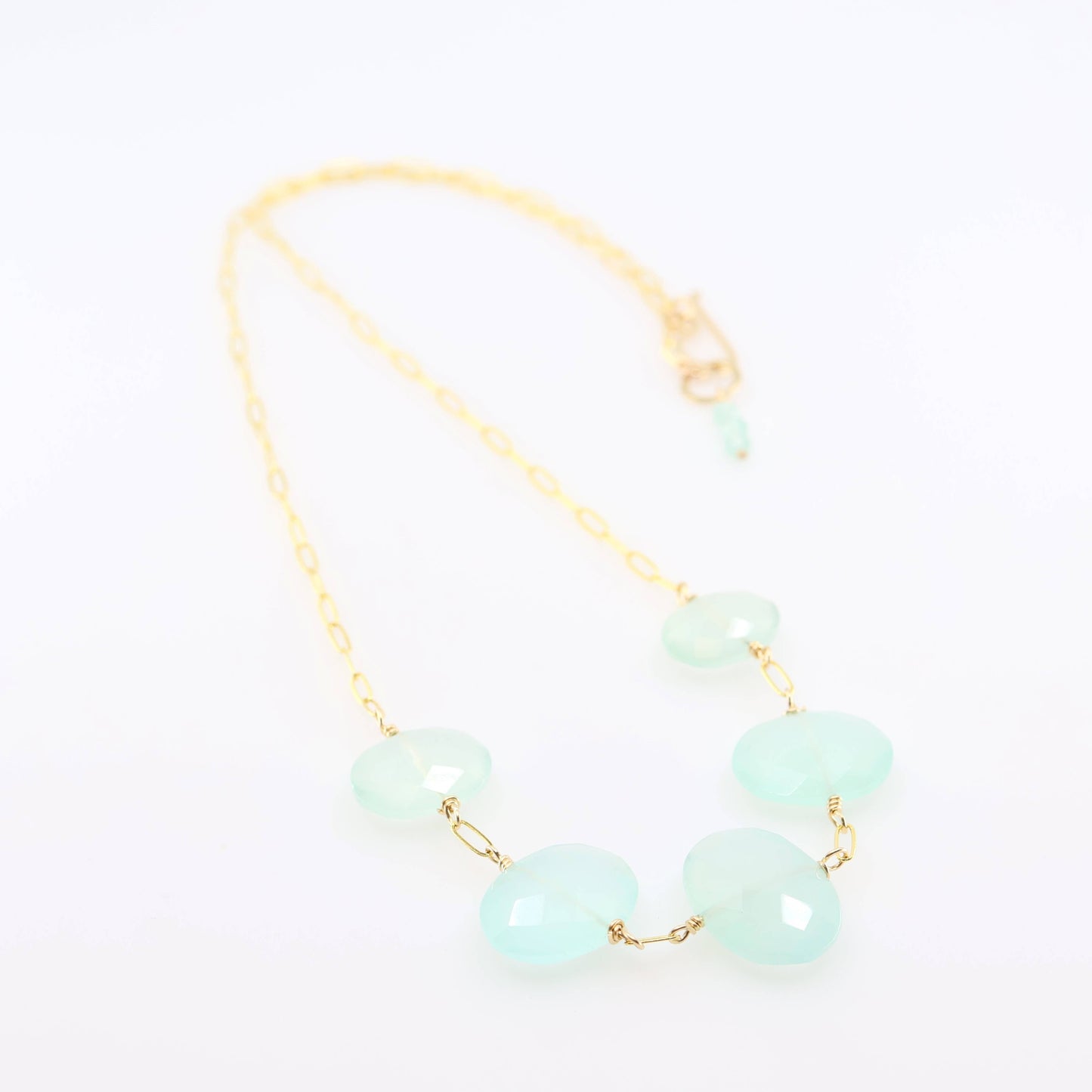 5 Drop Faceted Oval Cut Aqua Chalcedony Necklace