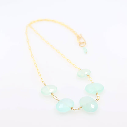 5 Drop Faceted Oval Cut Aqua Chalcedony Necklace