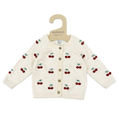 Cherry Embroidered Sweater Knit Baby Cardigan (Organic)