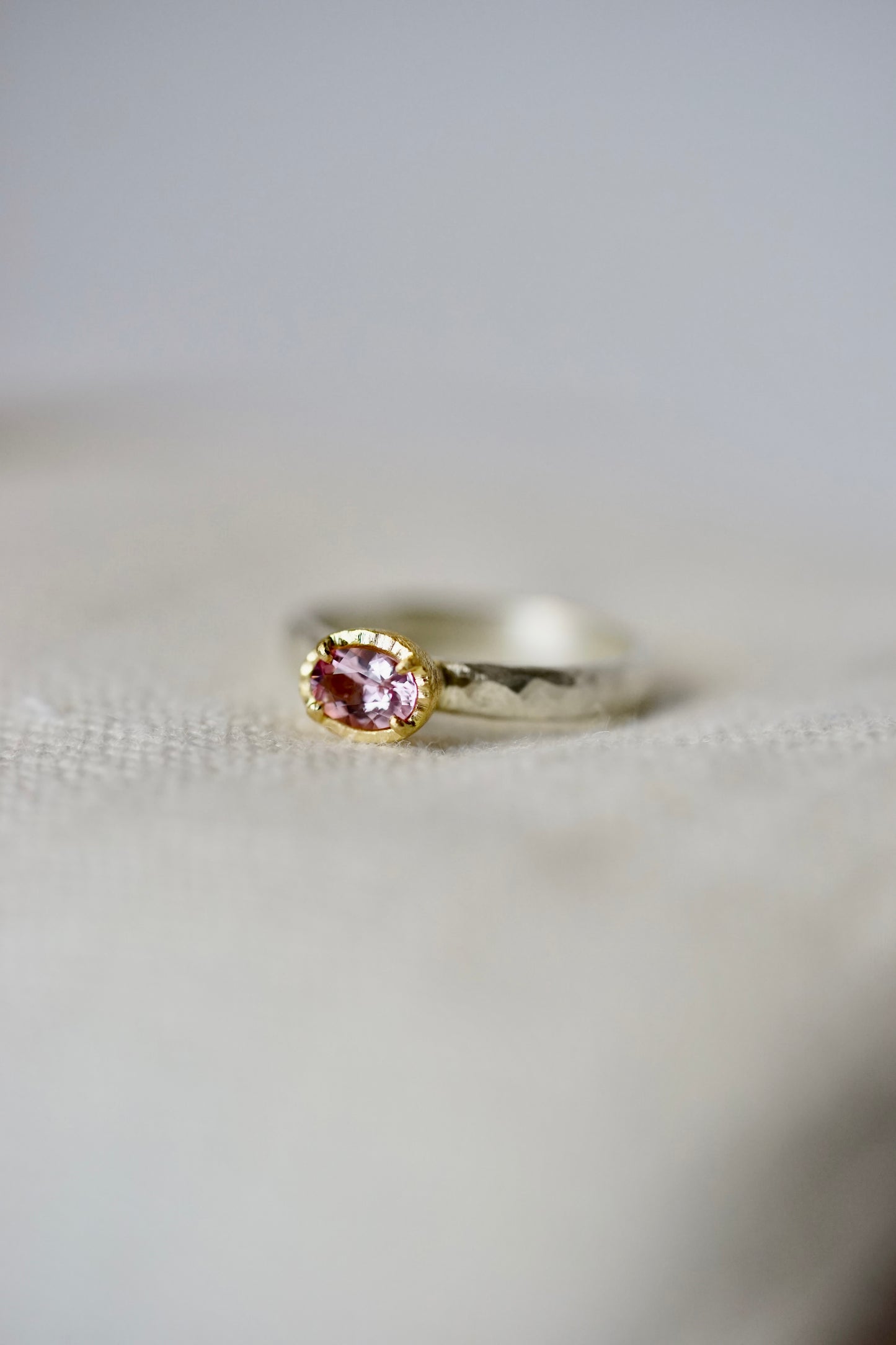 18ky mount .36ct Flaming Morganite on sterling band - size 6.5