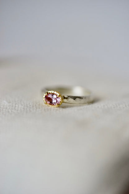 18ky mount .36ct Flaming Morganite on sterling band - size 6.5