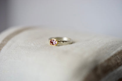 18ky mount .36ct Flaming Morganite on sterling band - size 6.5