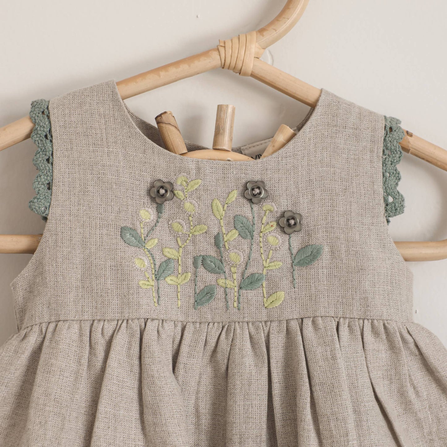 Sylvie Embroidered Linen Baby Dress+Bloomer (Organic Cotton)