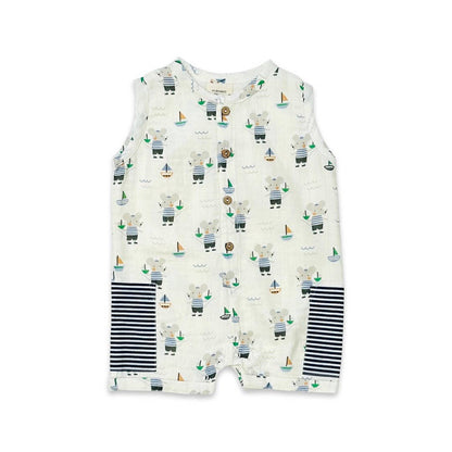 Mouse Sailor Pocket & Button Short Baby Romper Organic