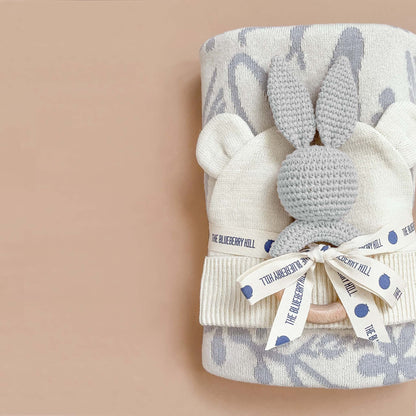 Teether Bunny Grey Cotton Rattle Baby Gift Spring