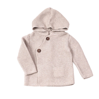 Hooded Button & Pocket Sweater Knit Baby Jacket (Organic)