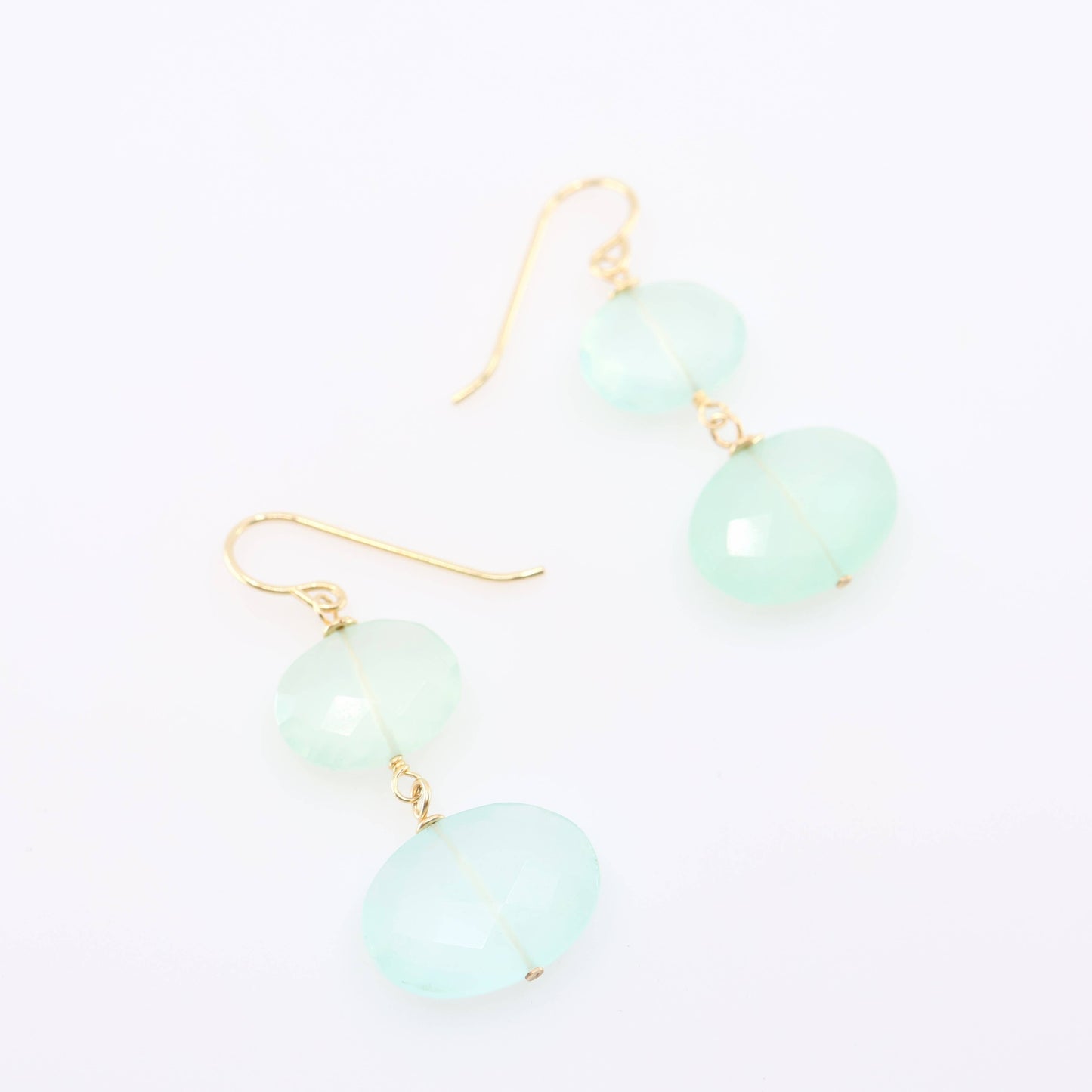 Aqua Chalcedony Oval Double Gemstone Earrings