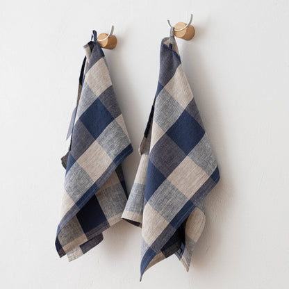 Linen Tea Towels Indigo Natural Grand Check