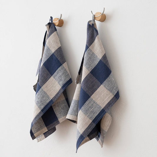 Linen Tea Towels Indigo Natural Grand Check