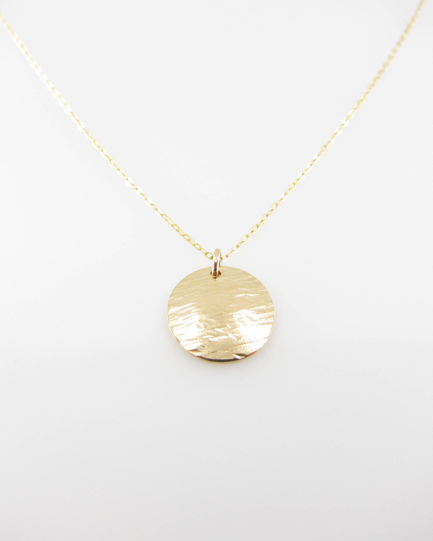 Hammer Textured Small Round Disc Necklace