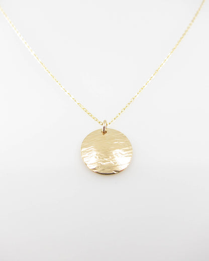 Hammer Textured Small Round Disc Necklace