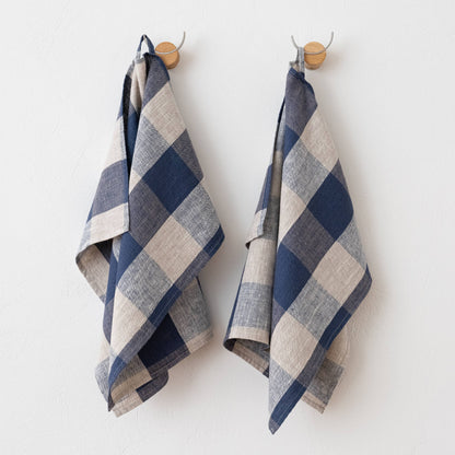 Linen Tea Towels Indigo Natural Grand Check