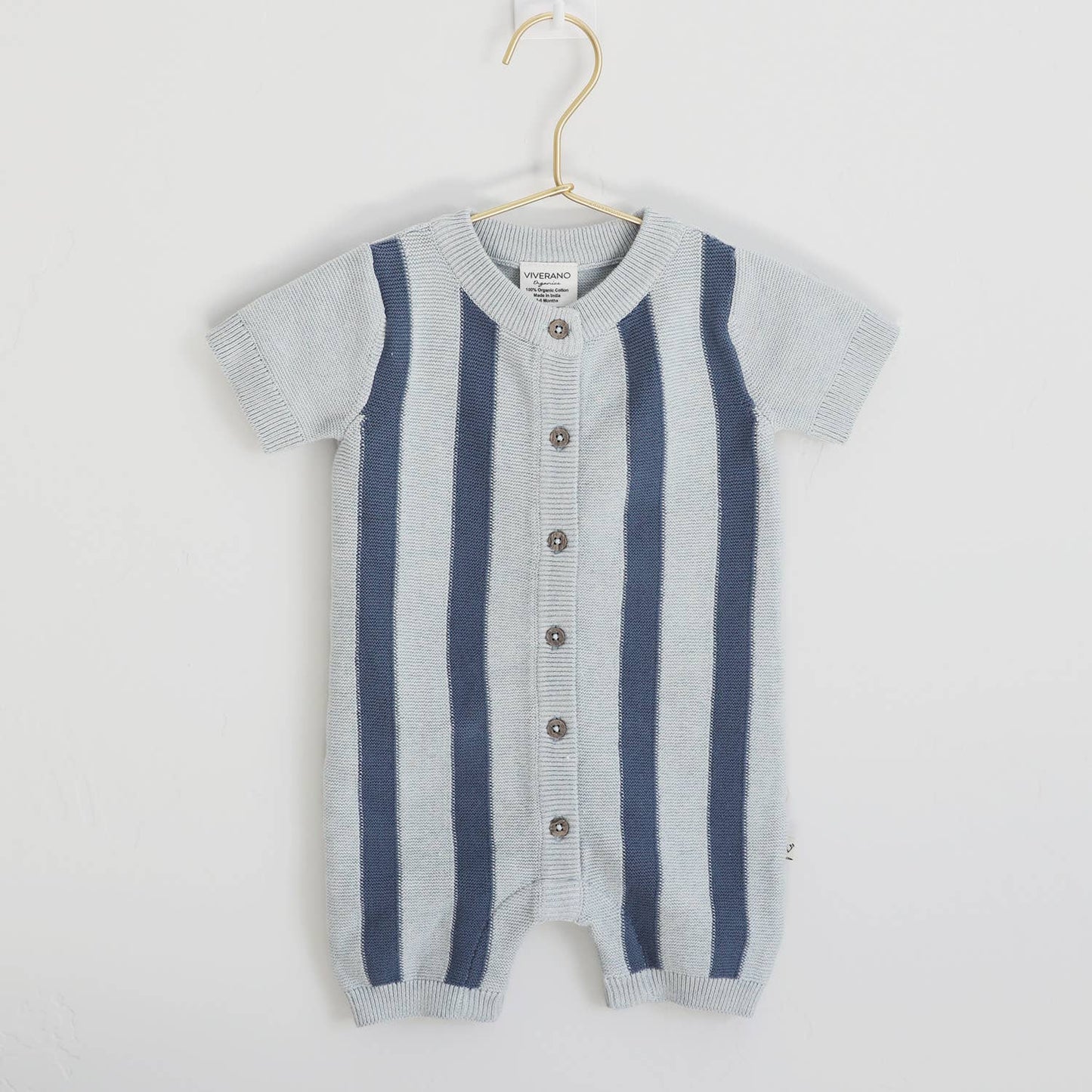 Stripe Knit Classic Button Baby Romper (Organic Cotton)