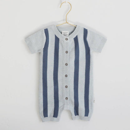 Stripe Knit Classic Button Baby Romper (Organic Cotton)