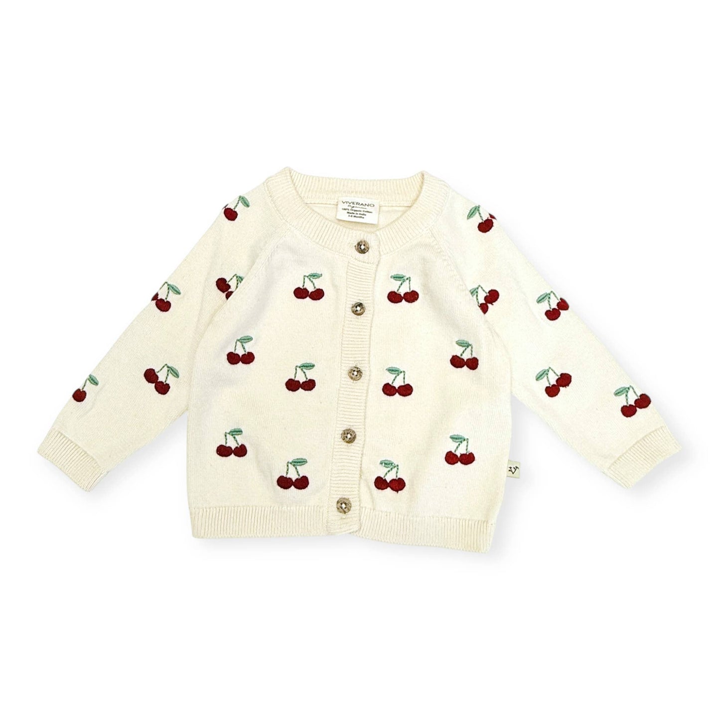 Cherry Embroidered Sweater Knit Baby Cardigan (Organic)