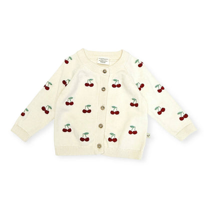 Cherry Embroidered Sweater Knit Baby Cardigan (Organic)