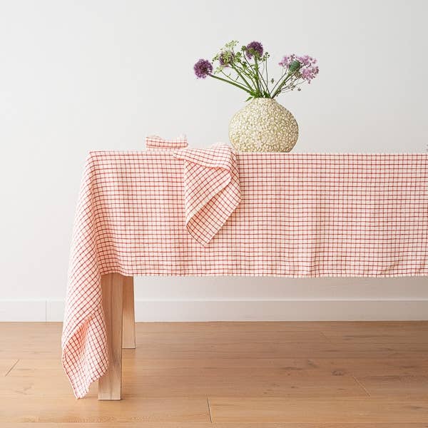 Linen Me Napkin Graphic Check Off White Red