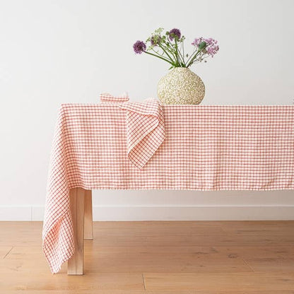 Linen Me Napkin Graphic Check Off White Red