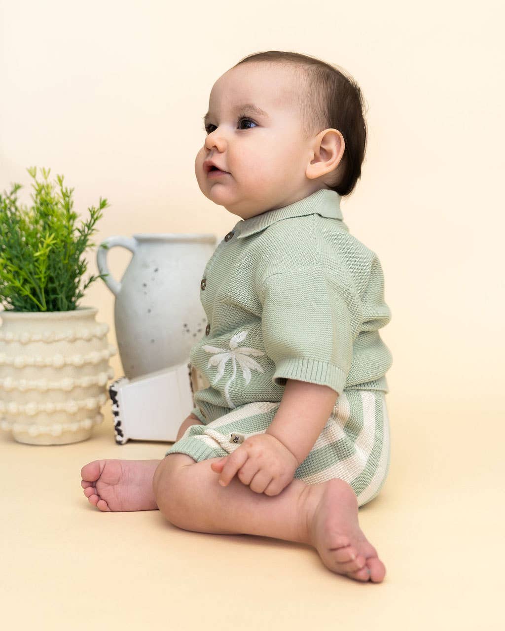 Palm Trees Embroidered Baby Shirt & Shorts Set (Organic)
