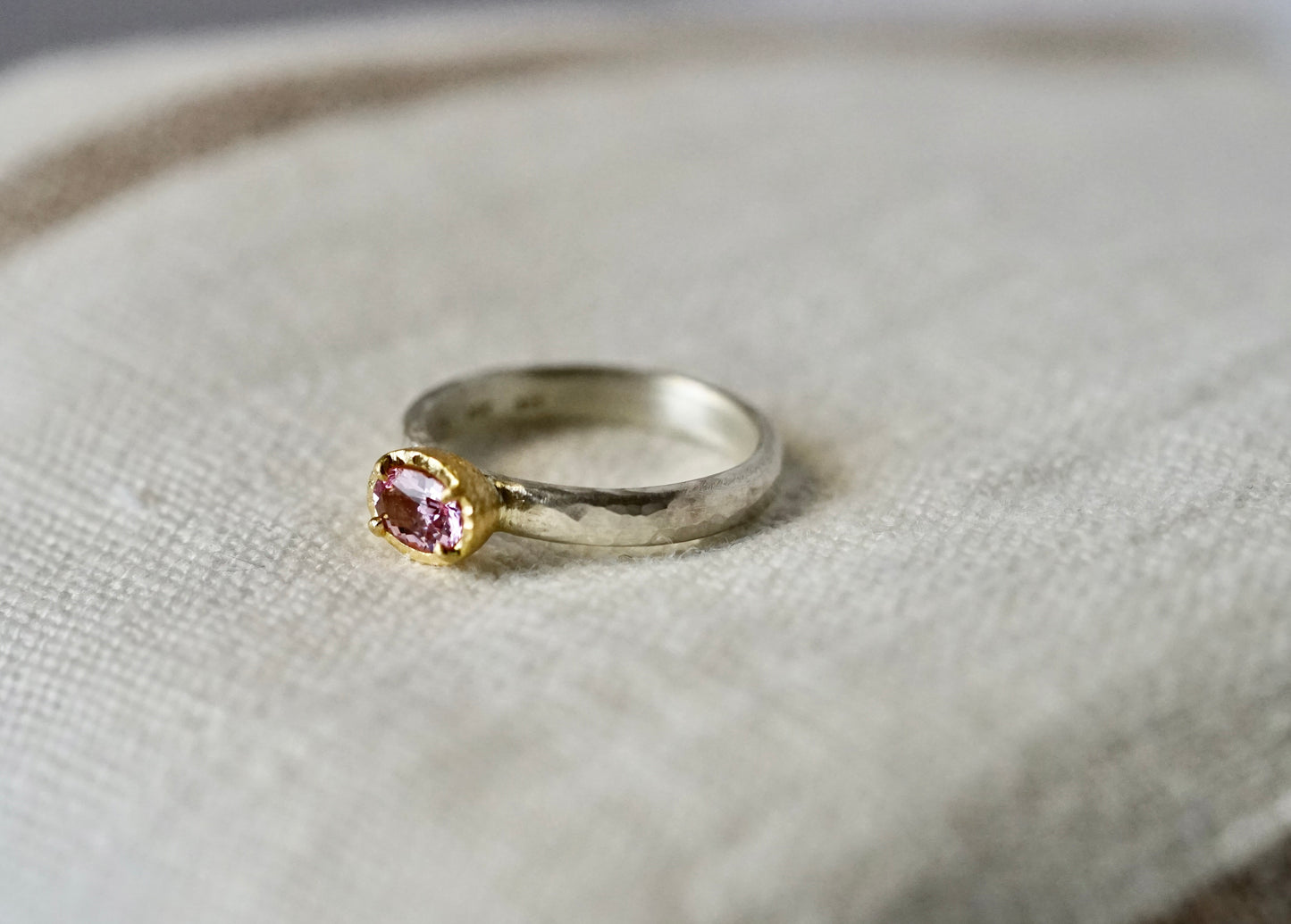 18ky mount .36ct Flaming Morganite on sterling band - size 6.5