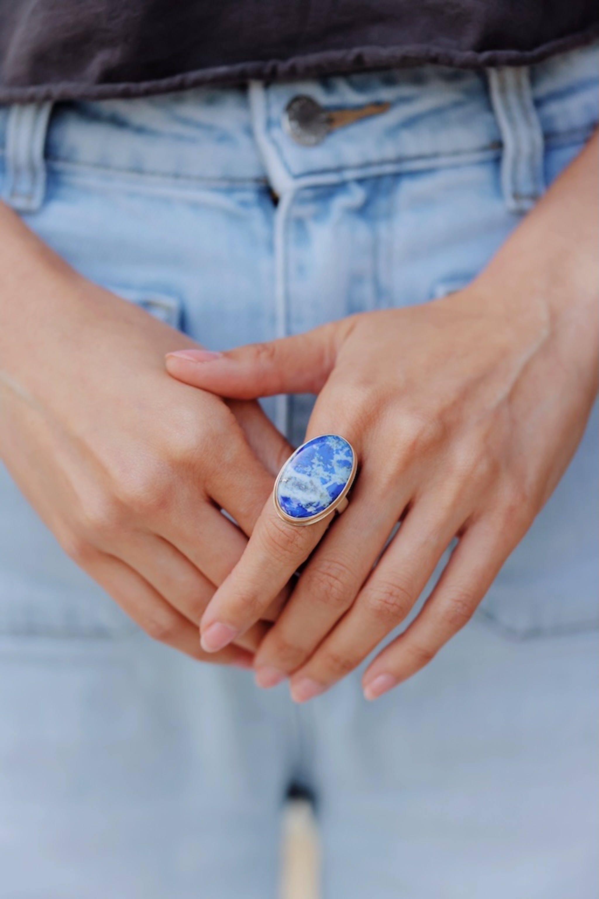 Jamie Joseph - Large Vertical Oval Lapis Ring Size 7.25 – Azzurra