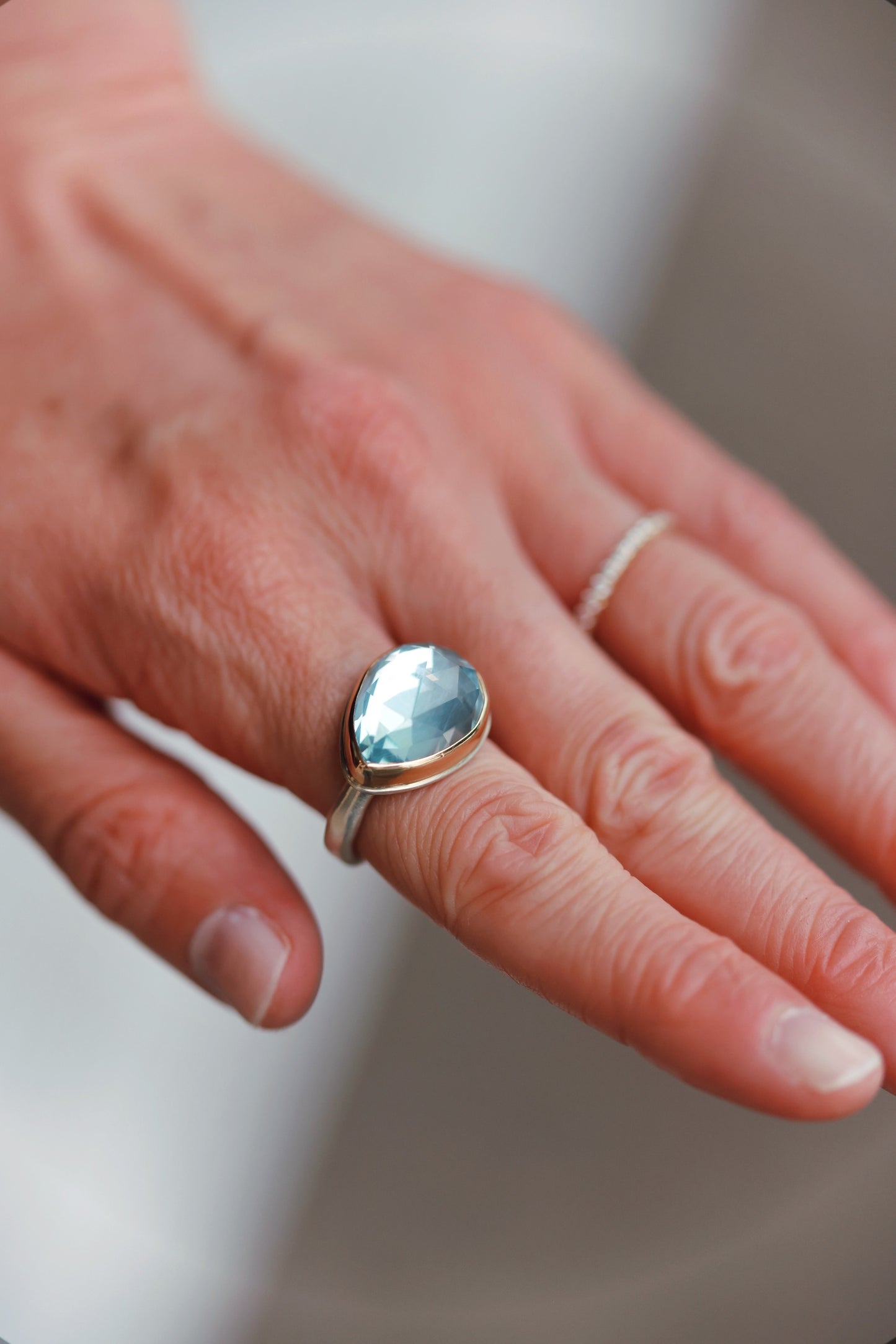 Jamie Joseph - Teardrop Sky Blue Topaz Ring Size 8