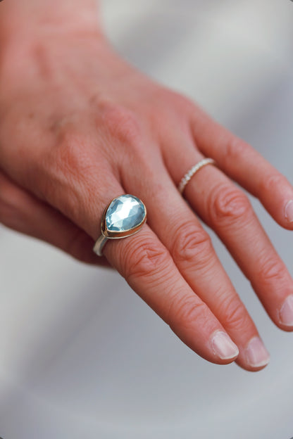 Jamie Joseph - Teardrop Sky Blue Topaz Ring Size 8