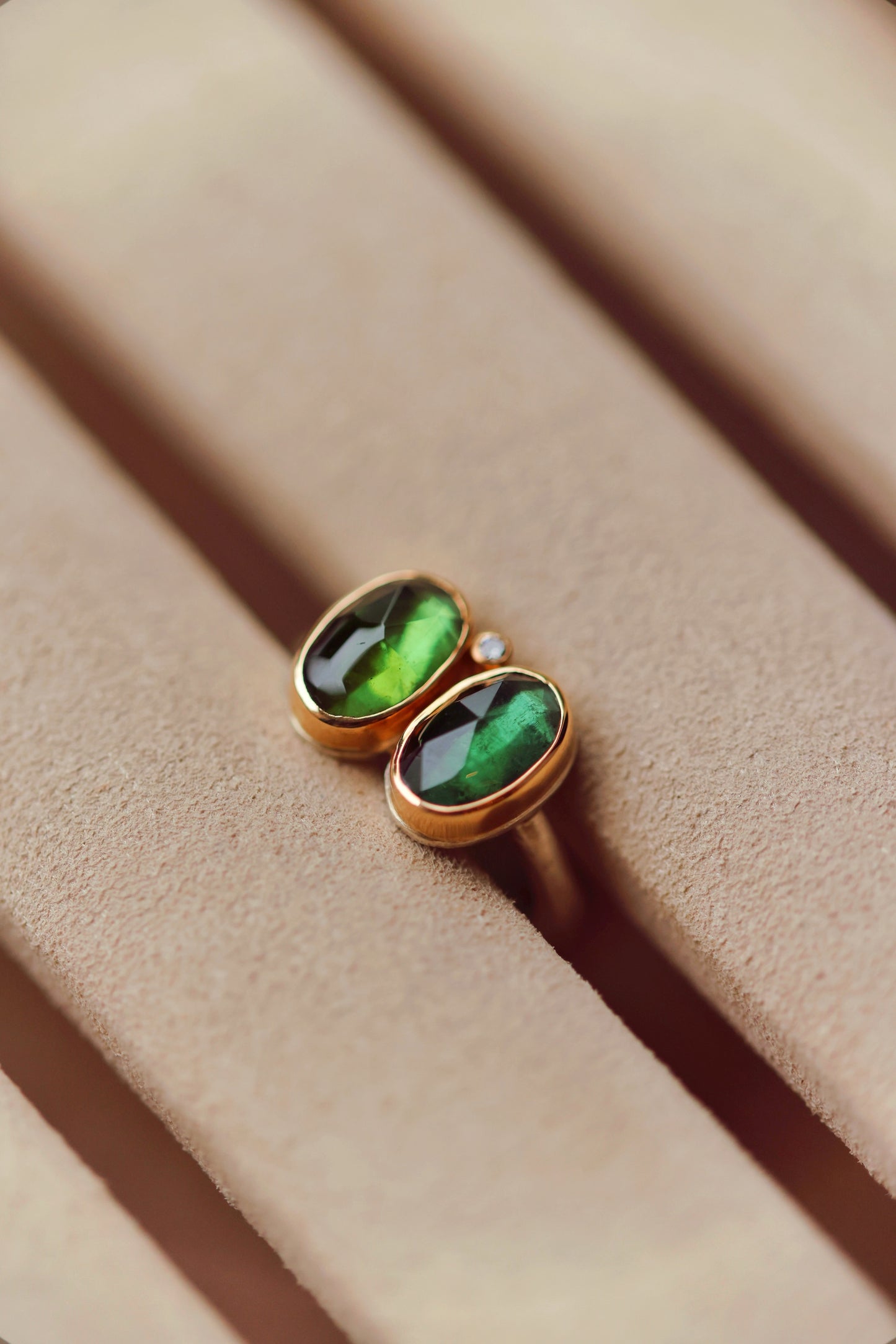 Jamie Joseph Double Oval Green Tourmaline with diamond Size 7