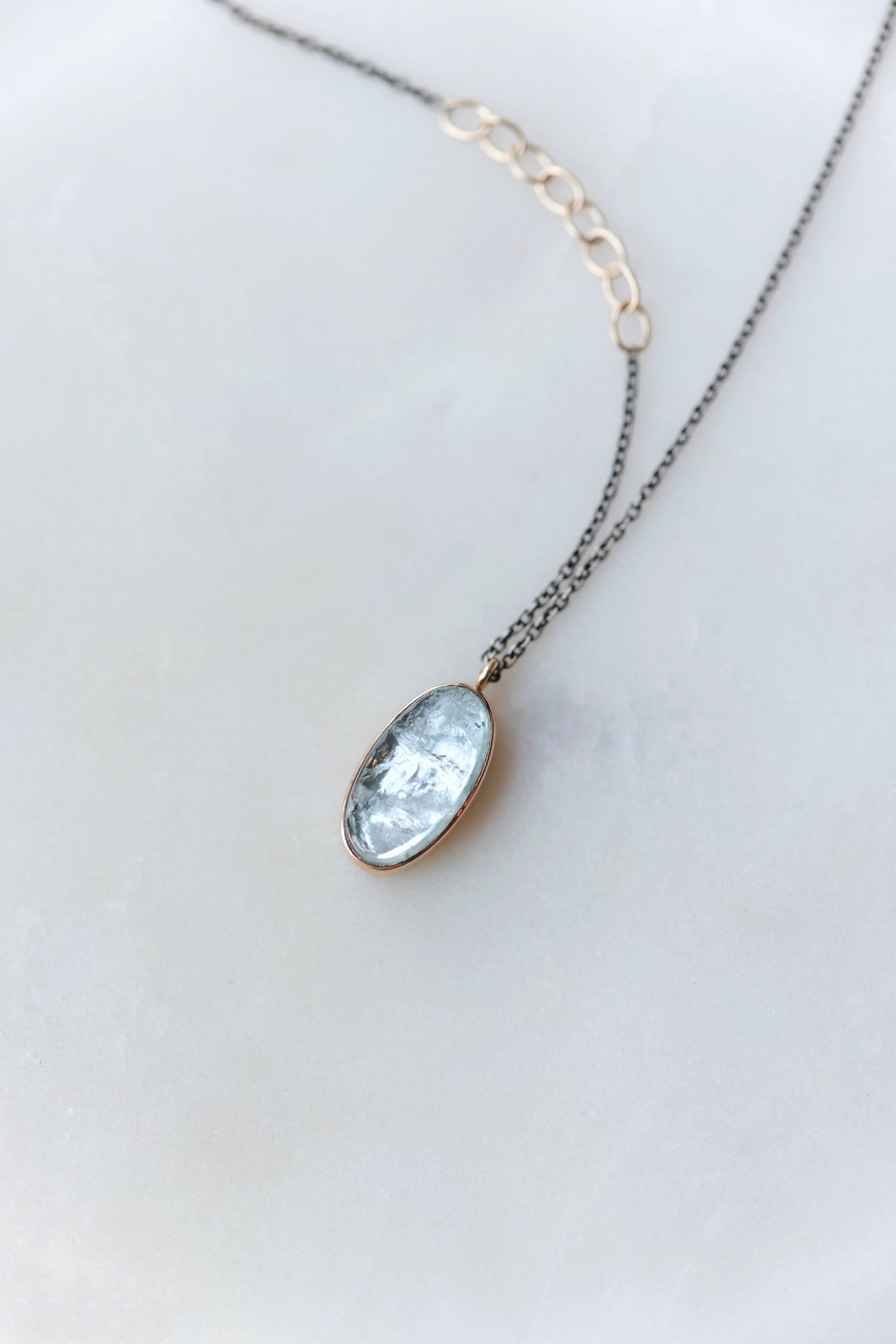 Jamie Joseph - Oval Surface Cut Aquamarine Necklace w/ diamond - 18"