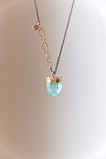 Jamie Joseph - Capped Blue Tourmaline Crystal with diamond  - 18" Necklace