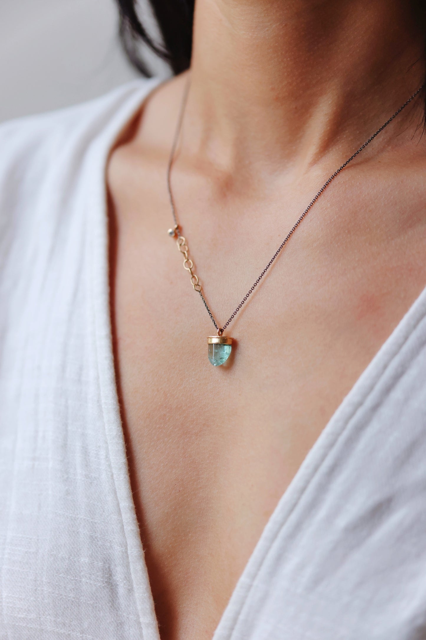 Jamie Joseph - Capped Blue Tourmaline Crystal with diamond  - 18" Necklace