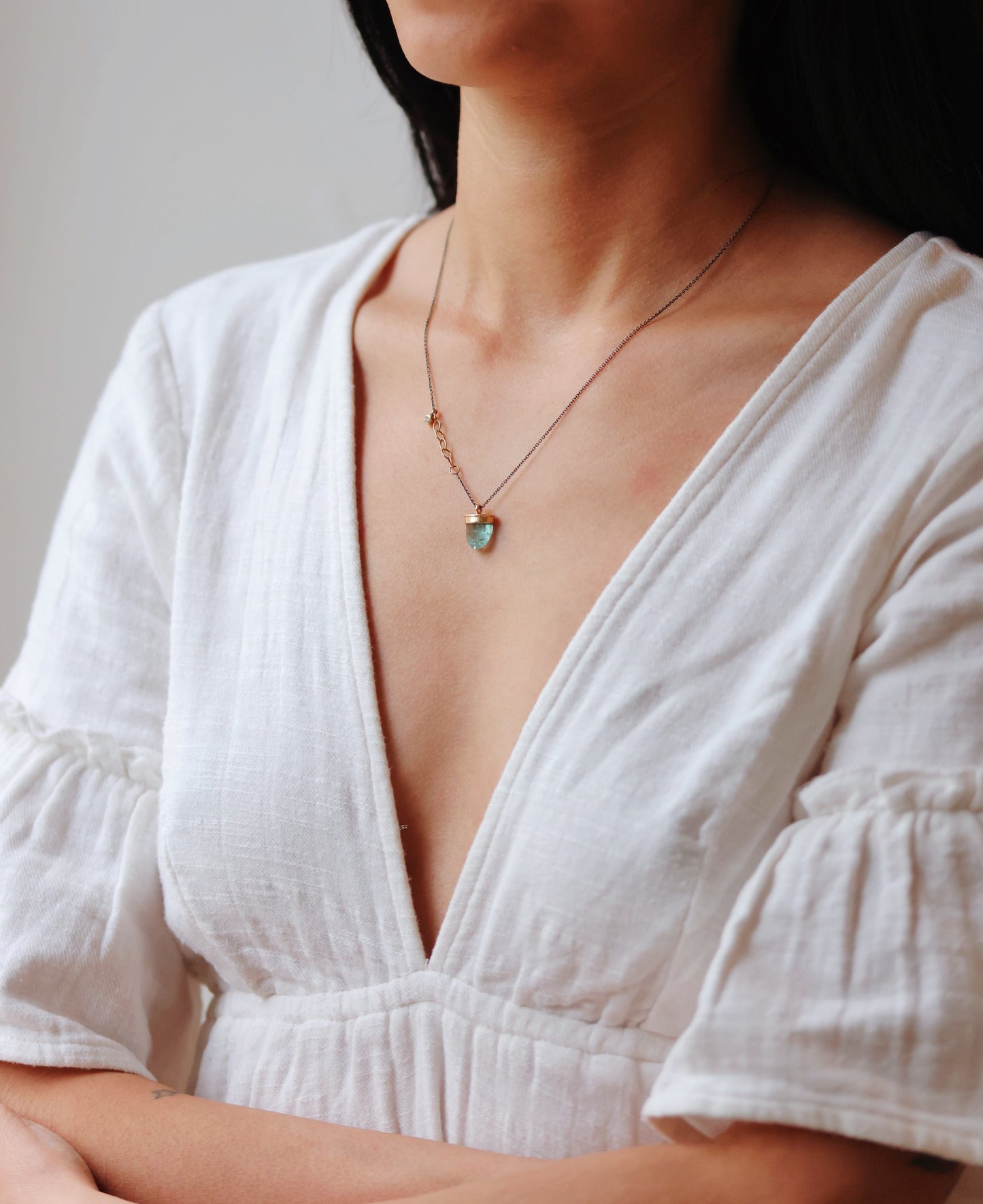 Jamie Joseph - Capped Blue Tourmaline Crystal with diamond  - 18" Necklace