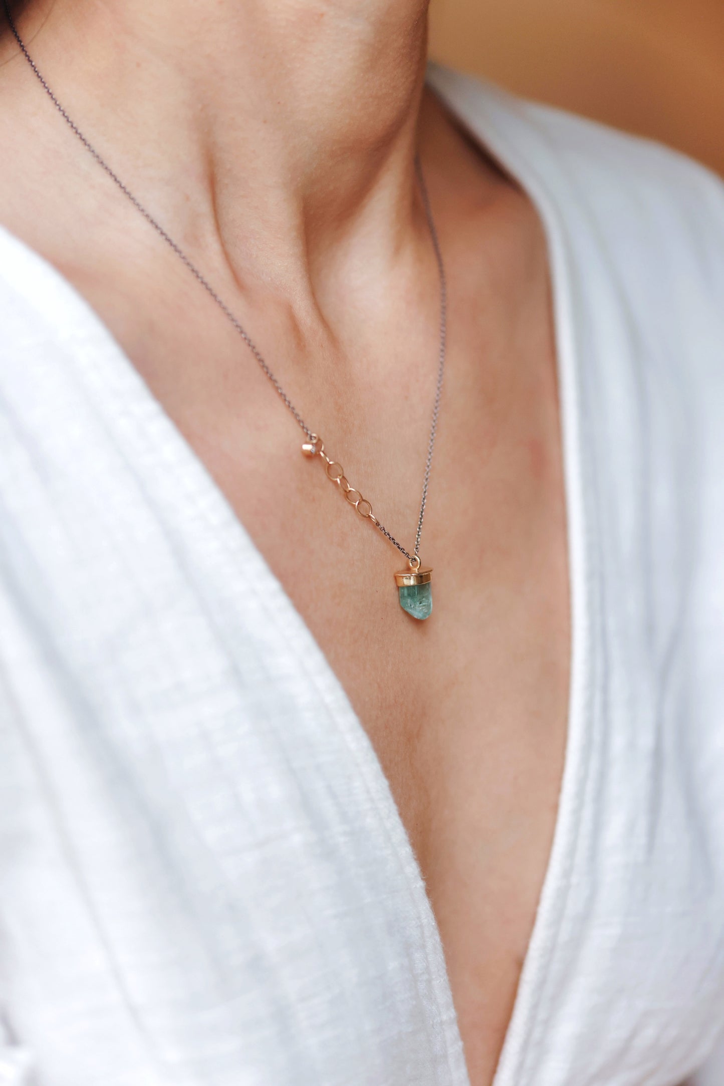 Jamie Joseph - Capped Blue Tourmaline Crystal with diamond  - 18" Necklace