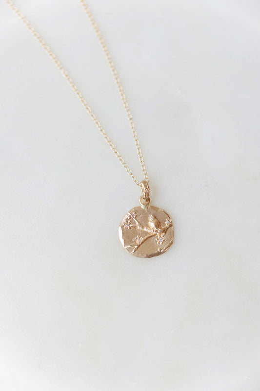 Victoria Cunningham - Bird On Cherry Blossom Necklace 18"
