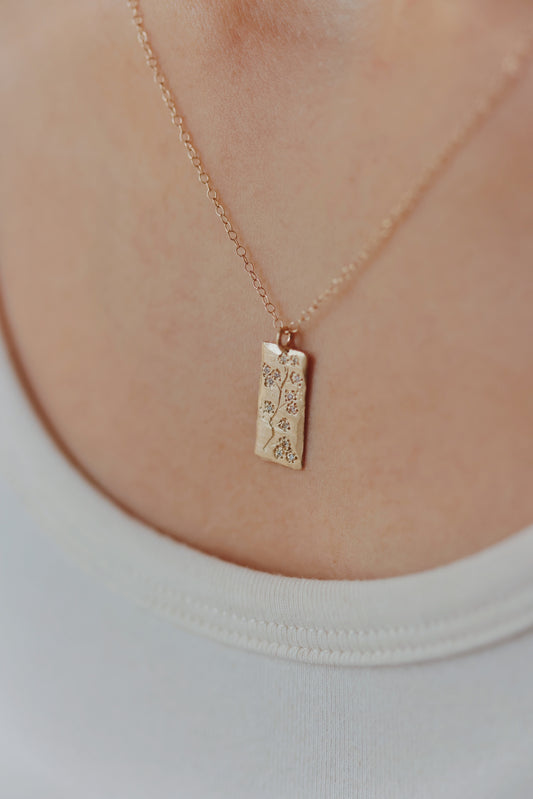 Victoria Cunningham - Cherry Blossom Long Stamp with Diamond Necklace
