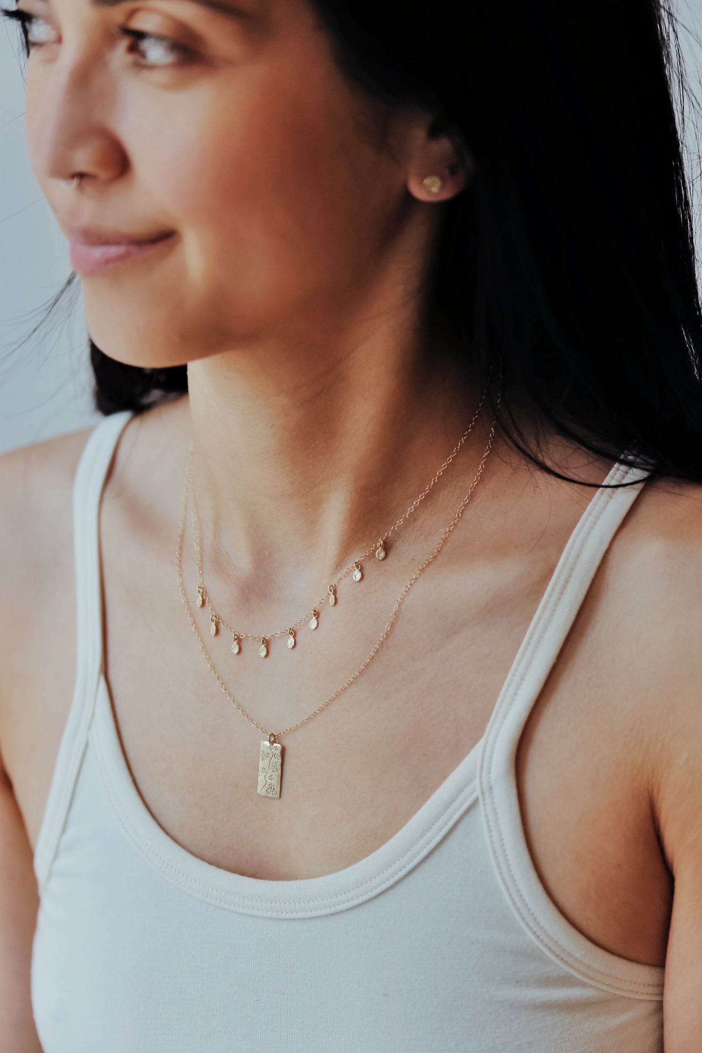 Victoria Cunningham - Cherry Blossom Long Stamp with Diamond Necklace