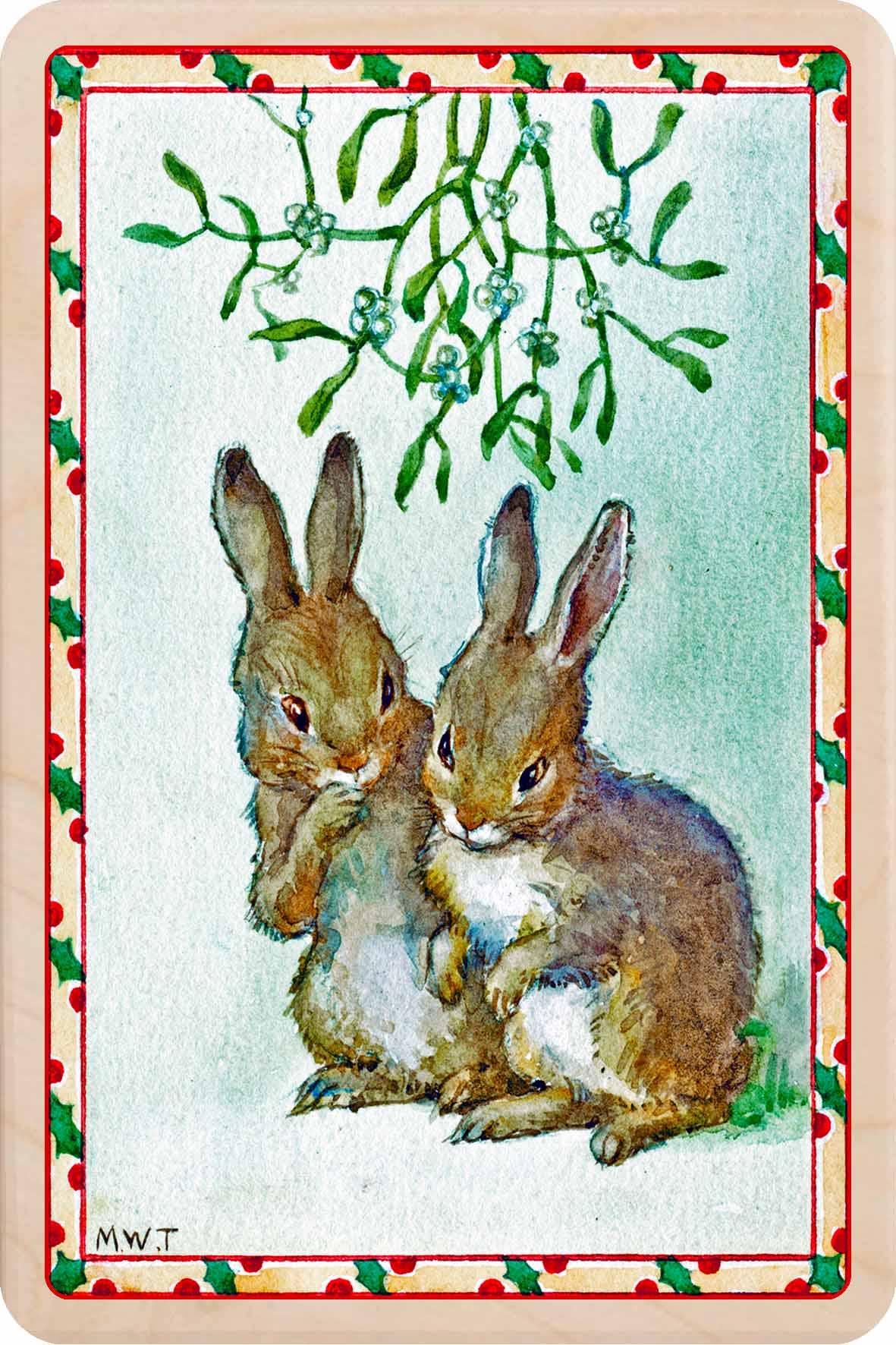 Bunnies Mistletoe - Wooden Christmas cards