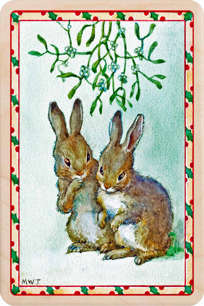Bunnies Mistletoe - Wooden Christmas cards